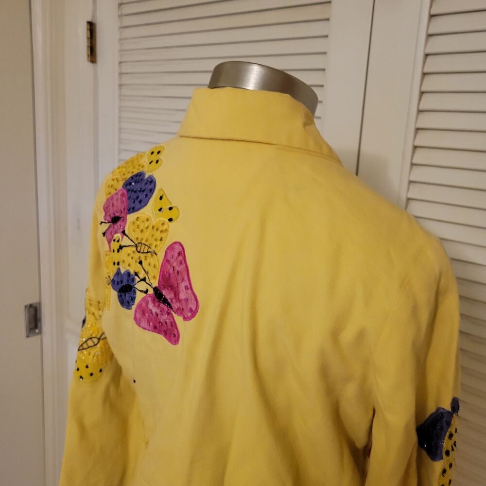 Vintage Embroidered Butterfly Cotton Jacket Anage Yellow Artistic M 36 19x17.5 - Picture 5 of 9